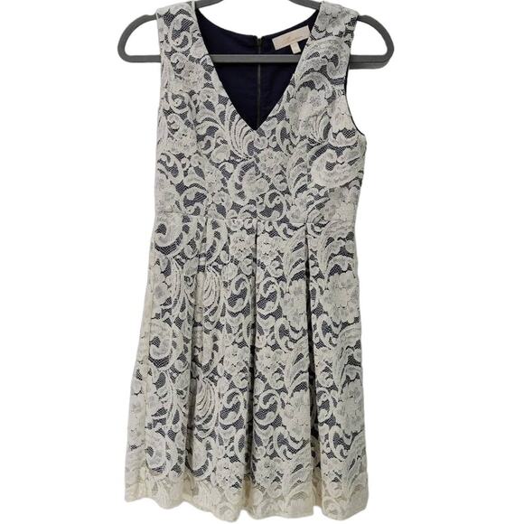 Monteau Ivory Lace Dress with Navy Lining‎ Size S - Picture 1 of 5